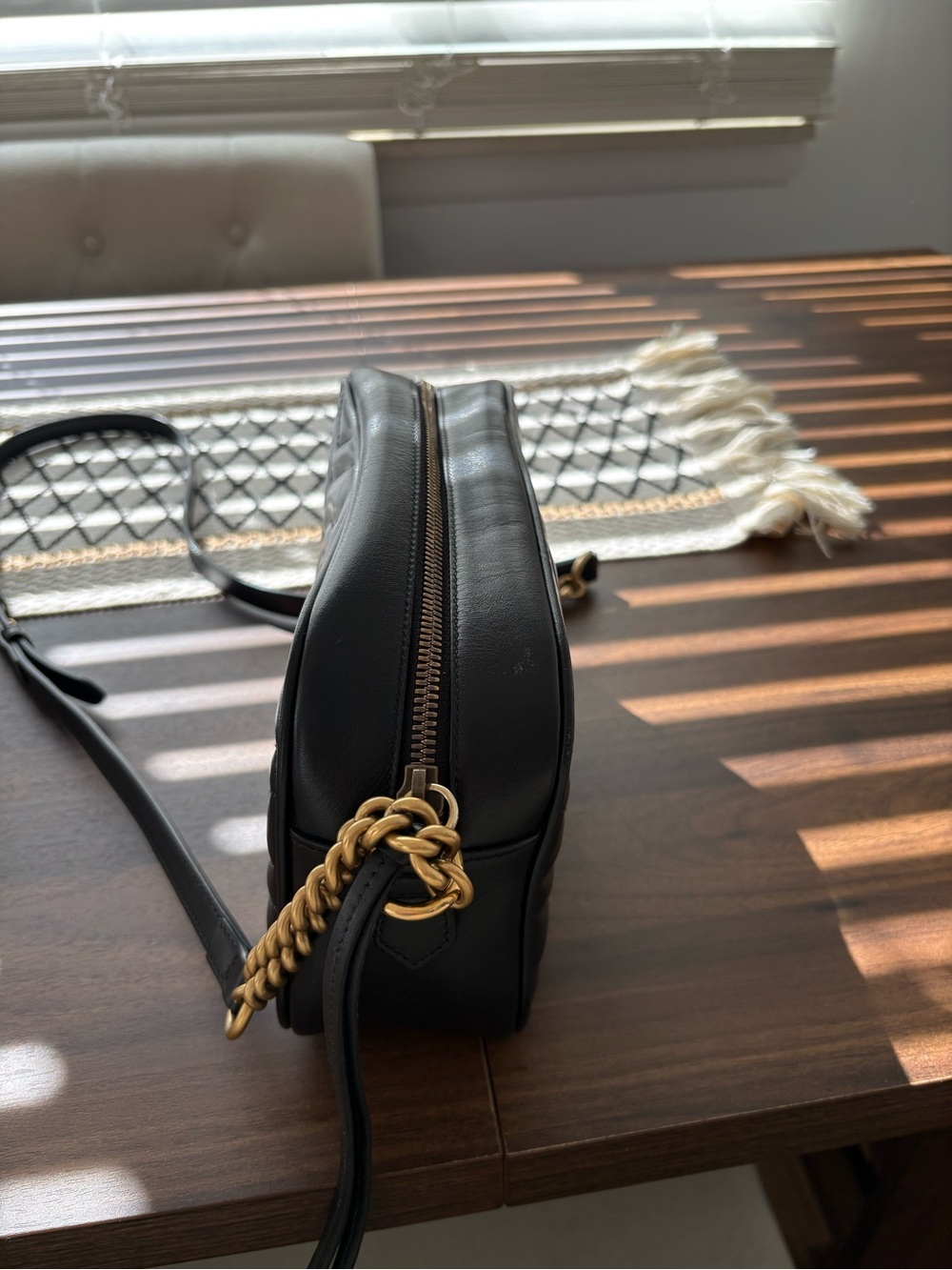 Gucci Black Leather GG Marmont Chevron Camera Bag with Gold Hardware - Picture 2 of 10